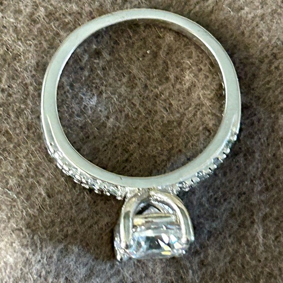 Silver Engagement Ring Large Round Cut Stone Set in 4 Prong Pave Setting Size 7 - Picture 8 of 16